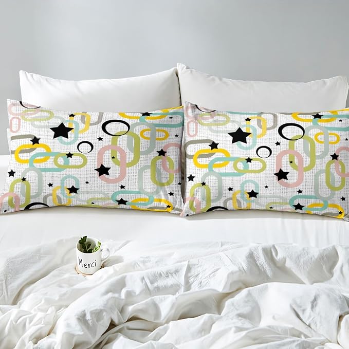 Erosebridal Boho Mid Century Comforter Cover King Modern Abstract Geometric Bedding Set Retro Vintage Artistic Aesthetic Duvet Cover for Kids Girls Boys Adults Atomic Minimalism Bed Set
