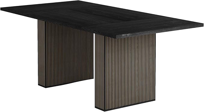 78 Inch Rectangular Dining Table for 6 to 10, Farmhouse Fluted Dining Kitchen Table, Modern Wood Long Dining Table for Kitchen Living Room, Black