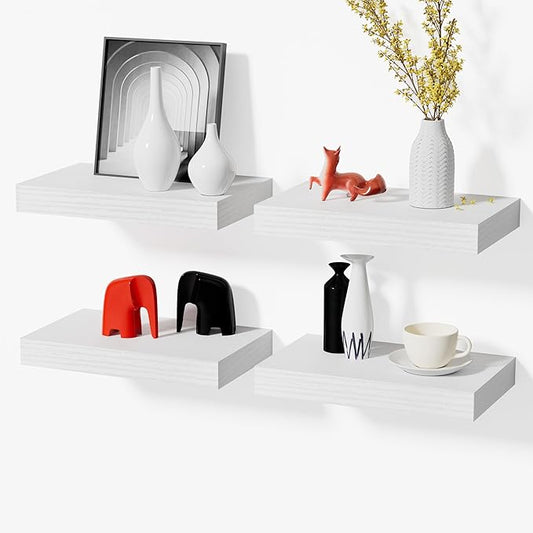 Floating Shelves for Wall, White Small 11.8" Bathroom Wall Shelves and Floating Shelf for Storage, Display Shelf for Home Decor, Over Toilet Organization for Bedroom or Living Room, 4-Pack