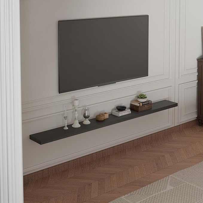 IEO Long Wooden Floating Shelves for Room Wall, Natural Wood Floating Shelves Wall Mounted Kitchen Shelf for Living Room, Bedroom, Kitchen,Bathroom, Storage (Black, 72in 1tier)