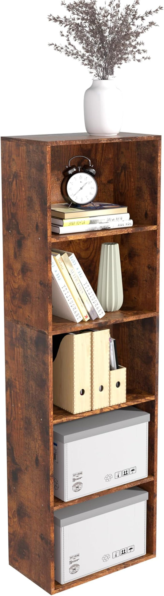 Wooden 5 Cube Storage Organizer, Vintage Brown 5 Tier Bookcase Bookshelf Freestanding Storage Display Organizer,Versatile Cubes Shelf and Cubby Unit for Living Room, Home Office, Dinning Room 15.7inch