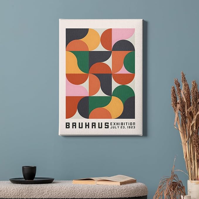 Haruhiart Bauhaus Abstract Geometric Wall Art Colorful Geometric Modern Poster Red Black Yellow Pictures Abstract Shaped Wall Art Bauhaus Exhibition Poster Modern Colorful Pictures 16x24in with Frame