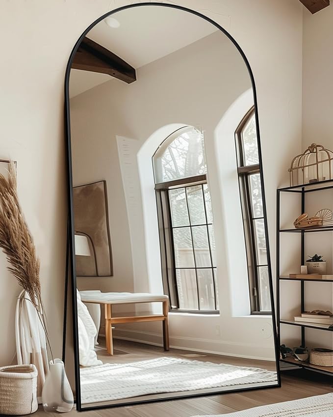 Full Length Mirror with Stand, 81"x41" Arched Full Body Mirror, Large Stand Up Mirrors, Aluminum Frame Floor Standing Mirrors, Freestanding Hanging Leaning Mounted for Bedroom Living Room, Black