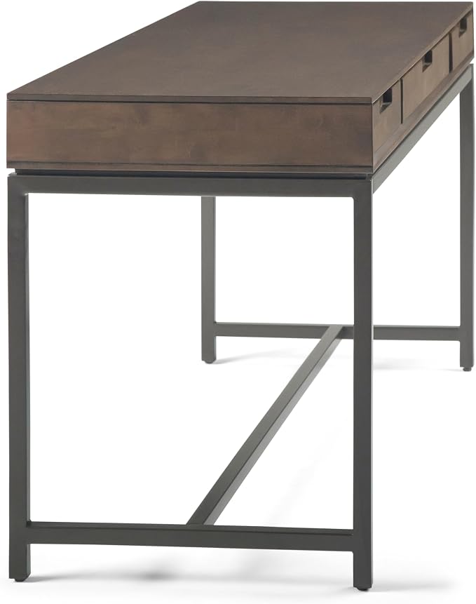 SIMPLIHOME Banting Desk - 60 Inch Wide Solid Wood and Metal Writing Desk in Walnut Brown, Modern Industrial Home Office Computer Table for Study with 2 Drawers and Flip-Down Keyboard Tray