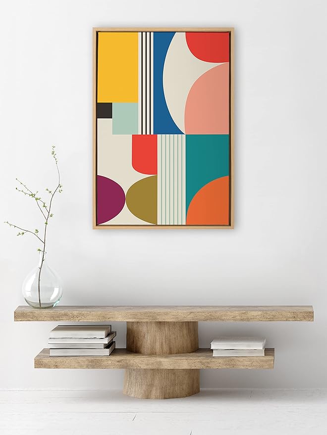 Kate and Laurel Sylvie Mid Century Modern Pattern Framed Canvas Wall Art by Rachel Lee of My Dream Wall; 23x33 Natural; Colorful Abstract Art Print for Wall