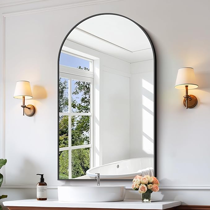 CIRCUMI Arched Wall Mirror, 30"x50" Black Arched Mirror with Tempered Glass, Metal Frame, Large Size for Bathroom, Living Room,Entryway,Over Sink, Arch Mirror for Decor,Shatterproof&Crystal-Clear