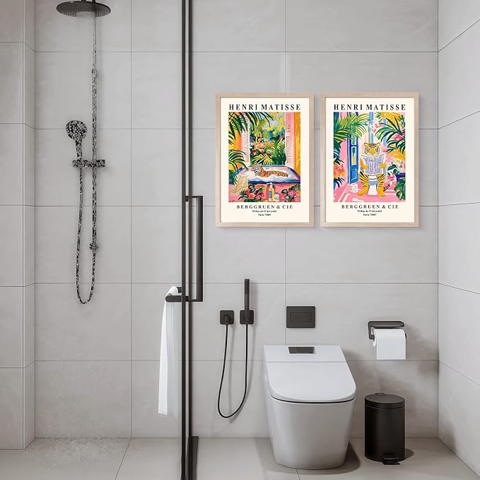 Framed Henri Matisse Tiger Wall Art Canvas Print Colorful Modern Painting Poster Funny Bathroom Poster Living Room Bedroom Gallery Home Wall Decor 12x16 Inch x2 Ready to Hang