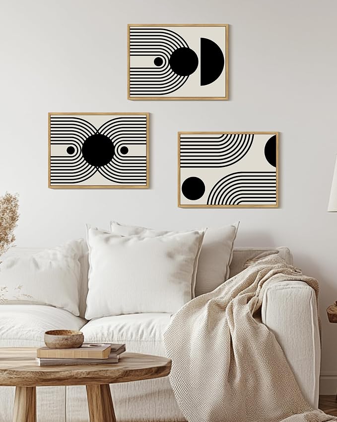 Drsoum Black Abstract Boho Wall Art Framed Modern Bohemian Wall Decor Geometry Lines Prints Ready to Hang 11x14in Natural Framed