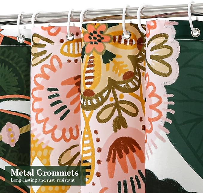 MitoVilla Floral Small Stall Shower Curtain 36 x 72, Boho Flower Narrow Half Size Chic Shower Curtains for Modern Bathroom Decor, Tropical Leaves Vintage Shower Curtain 36 inch