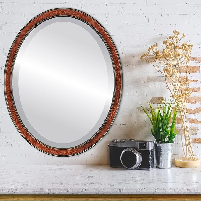 OVALCREST Oval Beveled Wall Mirror for Home Decor - Toronto Style - Vintage Walnut - 26" x 22"