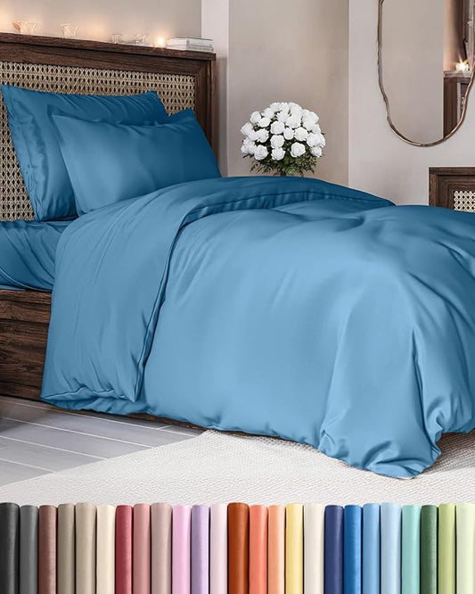 Duvet Cover Twin/Twin XL Size - Extra Soft Twin/Twin XL Size Duvet Cover - Breathable, Easy Care and Fade Free with Zipper Closures & Ties - 68" x 90" Inches - (Denim Blue) Comforter Not Included