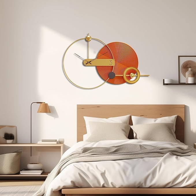 Decorative Large Wall Clock Gold Round Decoration Silent Modern Metal Large Wall Clock Decor for Living Room Office Bedroom Kitchen, 40"X25"