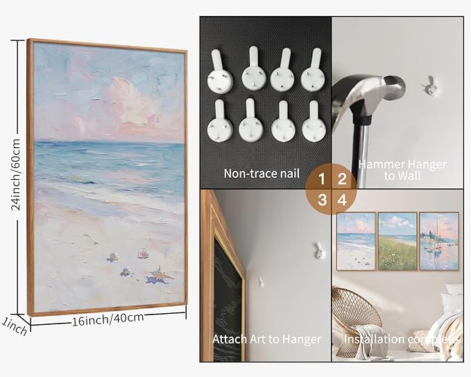 Rantodecor Impressionist Framed Canvas Wall Art, Vintage Italy Coastal Sailboat Wall Decor, Light Blue and White Posters Art Prints, Pastel Beach House Artwork for Bedroom Living Room Office 16"x24"x3