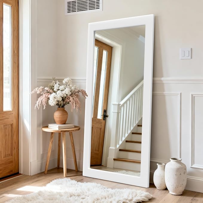 65‘’x30'' Rustic Wall Mirror for Bathroom White Wood Frame, Classic Rectangle Mirror Farmhouse Vanity Wall Mirror Decor Living Room, Bedroom, Entryway