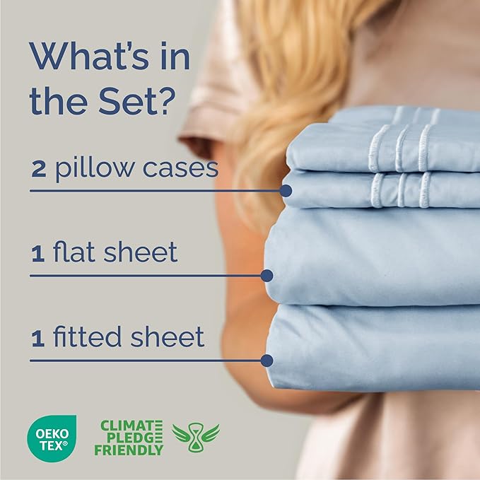 Cal King Size 4 Piece Sheet Set - Comfy Breathable & Cooling Sheets - Hotel Luxury Bed Sheets for Women & Men - Deep Pockets, Easy-Fit, Soft and Wrinkle Free Sheets - Sky Blue Oeko-Tex Bed Sheet Set