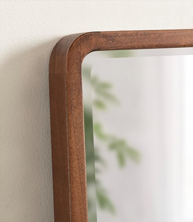 Kate and Laurel McLean Modern Wood Framed Rounded Rectangle Wall Mirror, 24 x 30, Walnut Brown, Decorative Round Rectangular Mirror for Contemporary Wall Decor