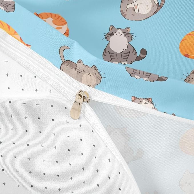 Erosebridal Cats Bedding Set Twin Cute Kitten Duvet Cover Cartoon Pets Animals Comforter Cover for Kids Girls Boys Adults Funny Cat Bed Set Blue