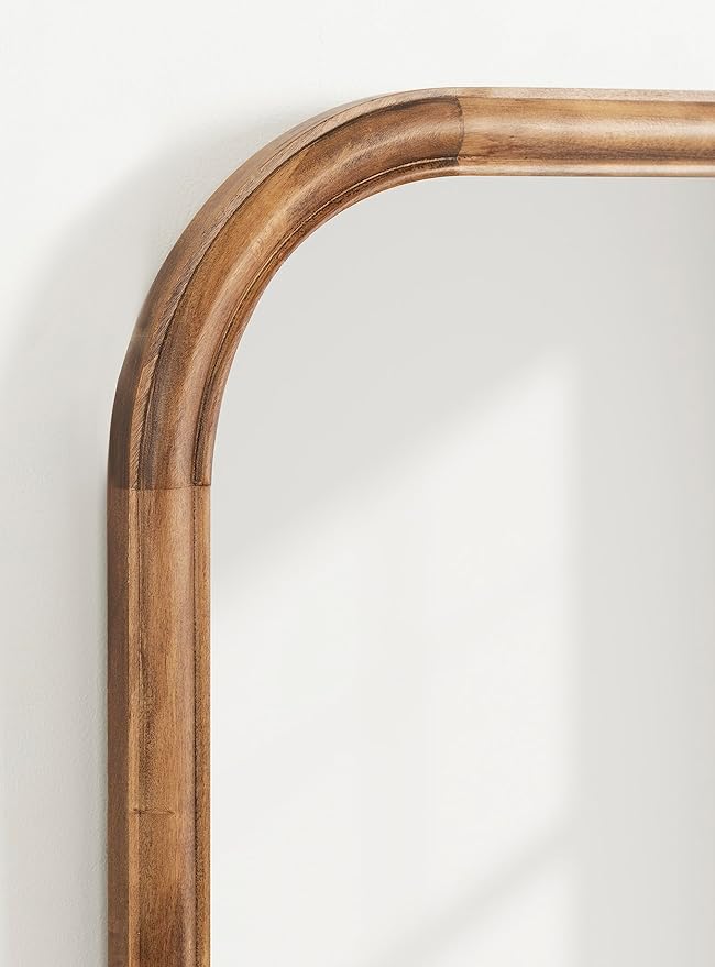 Kate and Laurel Glenby Transitional Wide Arch Wall Mirror, 34 x 28, Rustic Brown, Wooden Farmhouse Arched Bathroom Mirror with Rounded and Stepped Frame Profile