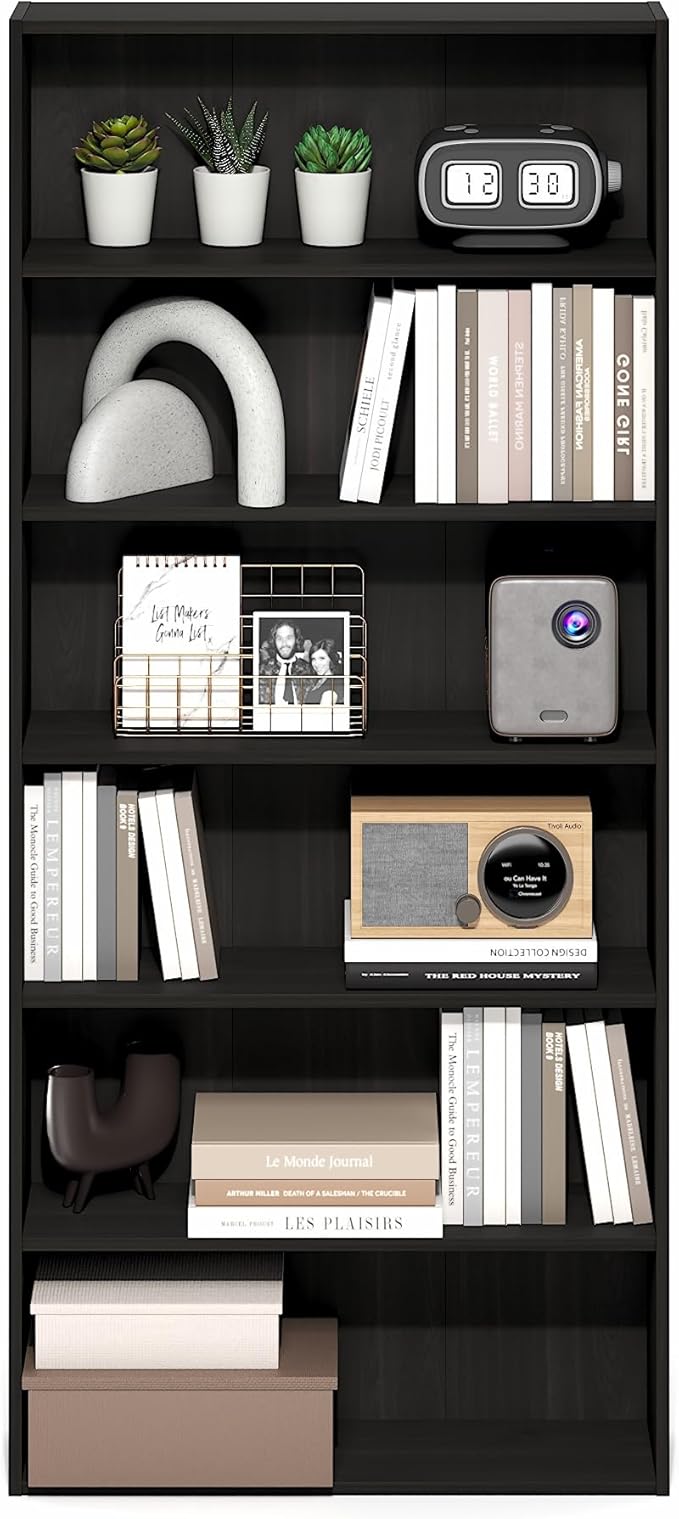 Furinno Basic Book Shelf, 6-Tier Bookcase with Open Shelf, Bookshelf, Cube Storage Organizer, 7 x 24 x 53, for Living Room, Bedroom, Home Office, Espresso
