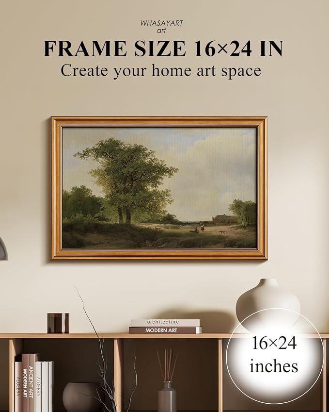 HUARCEY Gold Framed Vintage Wall Art for Living Room, Landscape Painting Prints Shelf Decor for Kitchen, Aesthetic Bedroom Wall Art, Best Gifts for Friends or Family - Country Cottage 24L x 16W