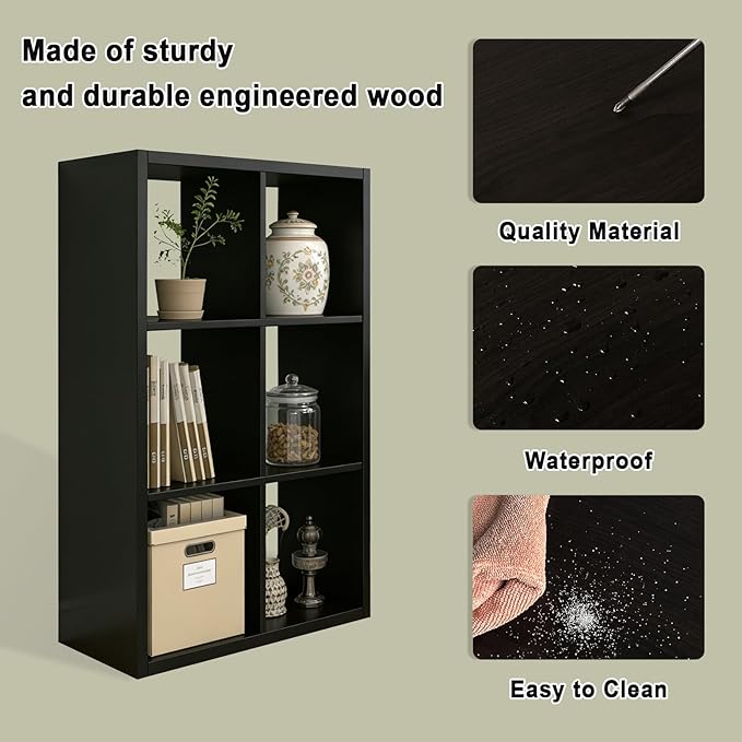 CTESNE【2026 Wooden Thick Frame 6 Cube Storage Organizer Shelf with Anti-Tipping Kits + Reversible Open Back Bookcase, Horizontal and Vertical Dual-use（Chocolate,11inch）