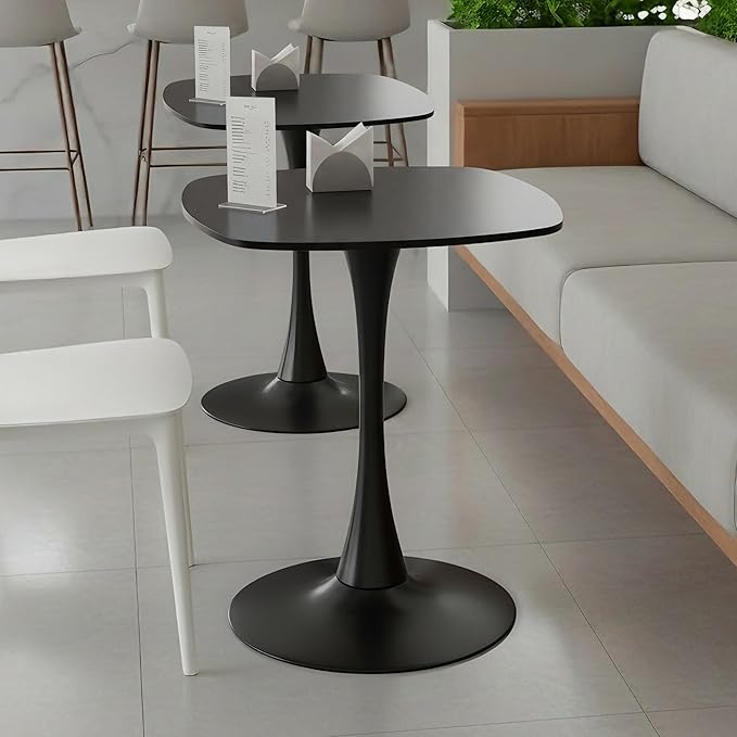 Black Square Dining Table,24" Tulip Table with Metal Pedestal,15-Minute Quick Assembly,Mid Century Modern Leisure Table for Kitchen Small Places Cafe (Black)