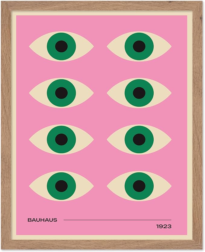 Poster Master Bauhaus Poster - Green Eyes Print - Graphic Design Art - Geometric Art - Chic Boho Art - Mid Century Modern Art - Abstract Art - Living Room or Bedroom Decor - 8x10 Beige Framed