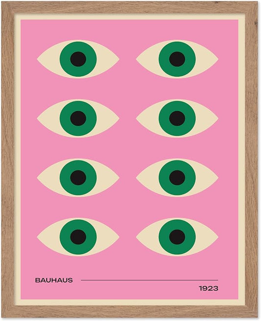 Poster Master Bauhaus Poster - Green Eyes Print - Graphic Design Art - Geometric Art - Chic Boho Art - Mid Century Modern Art - Abstract Art - Living Room or Bedroom Decor - 8x10 Beige Framed