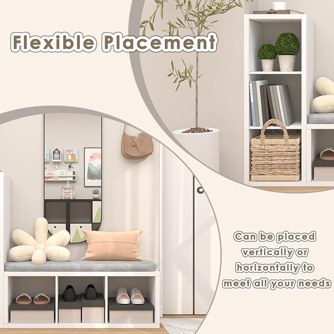 Endearing Limons【2026 Wooden Thick Border 3 Cube Shelf Storage Organizer with Anti-Tipping Kits + Reversible Open Back Bookcase (11 x 11 Unit Cell White)