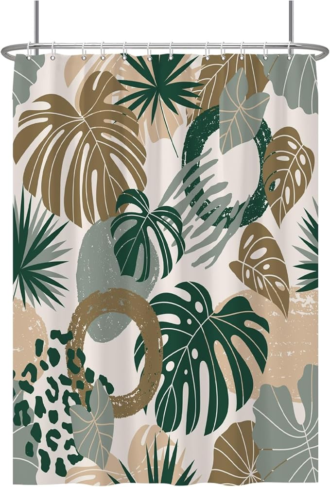 Baocicoo Bohemian Monstera Leaves Boho Floral Shower Curtain Decorative for Bathroom Cubicle Bathtub Waterproof Fabric Vacation Style with Hooks 72x96 Inches