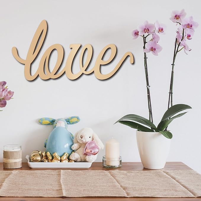 CREATCABIN LOVE Wood Cutout Front Door Wooden Decor Letters Cut Art Sign Wall Hanging Decor for Restroom Bedroom Cafe Shop Apartment Hotel Rustic Farmhouse Porch Party Valentines' Day Gifts 11.9x4.7in