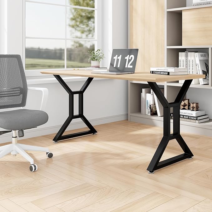 Metal Table Legs 28" H x 24" W Furniture Desk Bench Dining Table Legs Gourd Shape Heavy Duty Desk Legs with Adjustable Feet Set of 2 Black