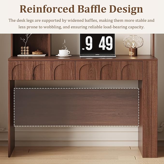 79" Mid-Century Desk, Multifunctional Computer Desk with Drawer and Glass Storage Cabinets, Reading Table, Office Desk, Bedroom Vanity Desk(160CM, A)