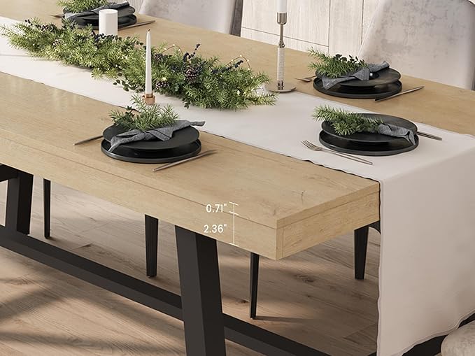 GarveeHome Industrial Dining Table for 4-6 People, 63" Long Wooden Kitchen Table with Sturdy Metal Frame & Natural Wood Finish - Seats 4 Rectangular Counter for Dinner, Kitchen, Dining Room - Natural