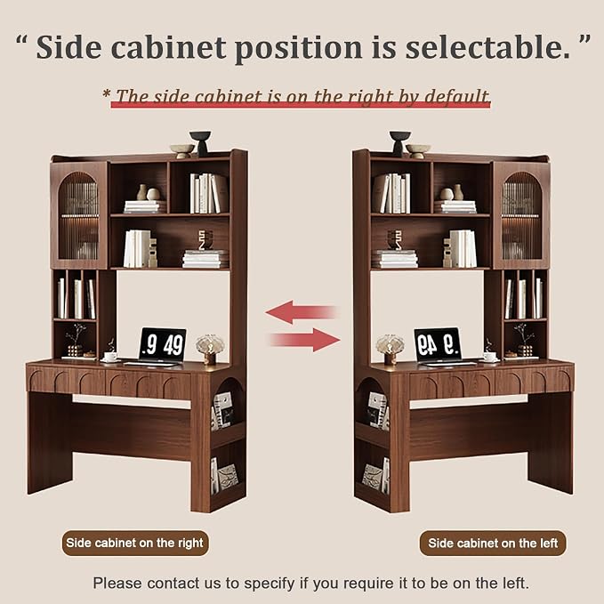 79" Mid-Century Desk, Multifunctional Computer Desk with Drawer and Glass Storage Cabinets, Reading Table, Office Desk, Bedroom Vanity Desk(120CM, B)