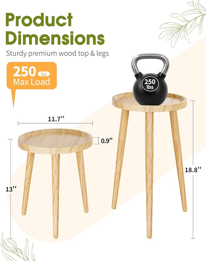 Plant Stand Indoor, Wood Mid Century Indoor Plant Stand, Tall Plant Stands for Flower Pot, Modern Round Plant Table, Side End Table with Raised Design, 1 Pack, Natural, 11.7''x18.8''