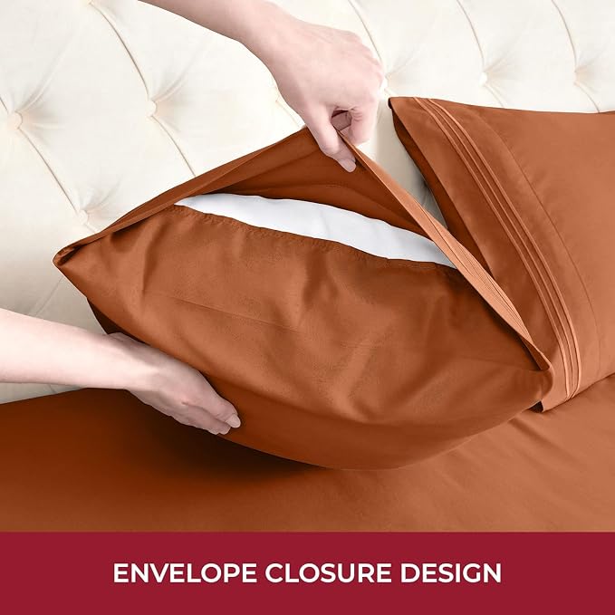 Mellanni RV Short Queen Sheets - 4 PC Iconic Collection Bedding - Hotel Luxury, Extra Soft, Cooling Bed Sheets - Deep Pocket up to 10 inch (RV/Short Queen, Terracotta)