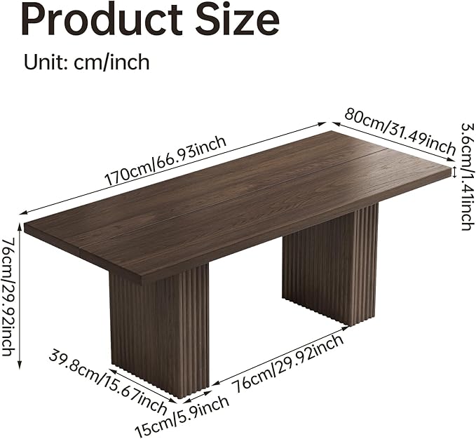 67" Rectangular Dining Table for 4-8 People, Modern Farmhouse Kitchen Table with Fluted Legs, Large Wood Grain Texture Dinner Tables, Sturdy Heavy Duty Tables for Home Office