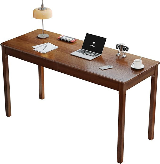 Solid Wood Desk with Drawers - 55 x 22 Inch Vintage Desks, Mid Century Modern Desks, Rubber Wood Study Table, Writing Desk with Drawers for Bedroom|Any Spaces - Walnut Color