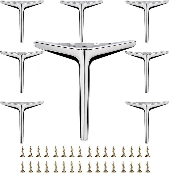 7 inch/18cm Shiny Chrome Metal Furniture Legs Set of 8, DIY Replacement for Short Cabinet Legs, Sofa Legs, Small Dresser Legs