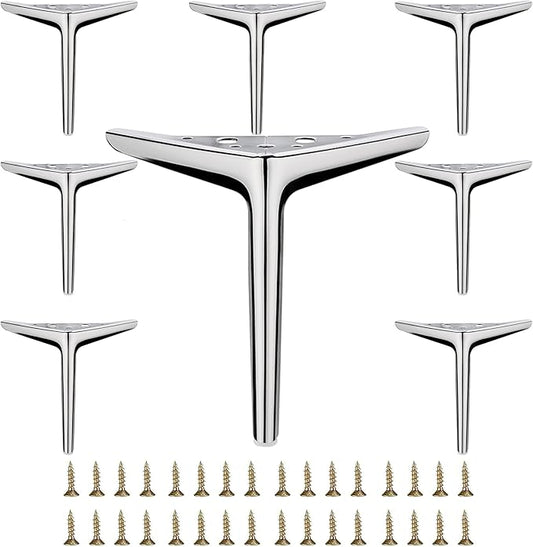 7 inch/18cm Shiny Chrome Metal Furniture Legs Set of 8, DIY Replacement for Short Cabinet Legs, Sofa Legs, Small Dresser Legs