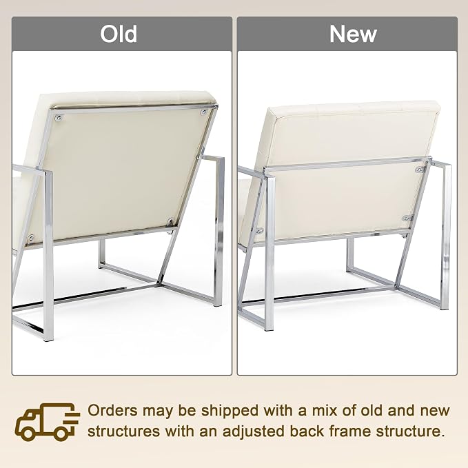 Glitzhome Mid Century Modern Accent Chairs Set of 2, Modern Living Room Chairs with Durable Metal Frame,PU Leather Cushioned, Reading Armchairs for Living Room, Bedroom, Home Office, Off White