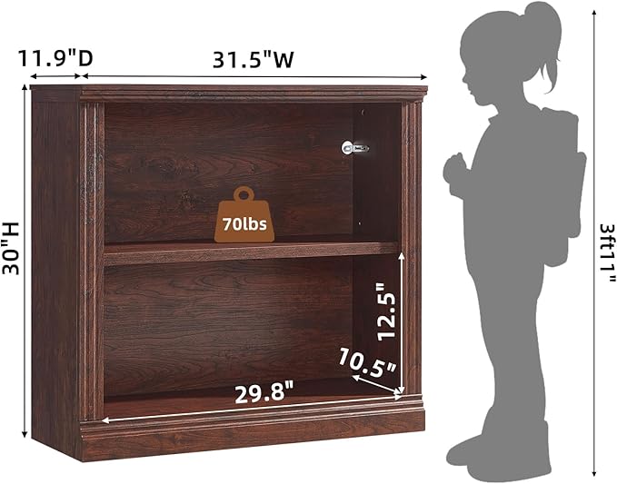 RWYHG 30" Walnut Bookshelf Set of 3,2-Tier Thick Wood Book Shelf with Adjustable Shelve,Free Standing Farmhouse Bookcase with Open Display Storage,Floor Vintage Bookshelves for Living Room,Office