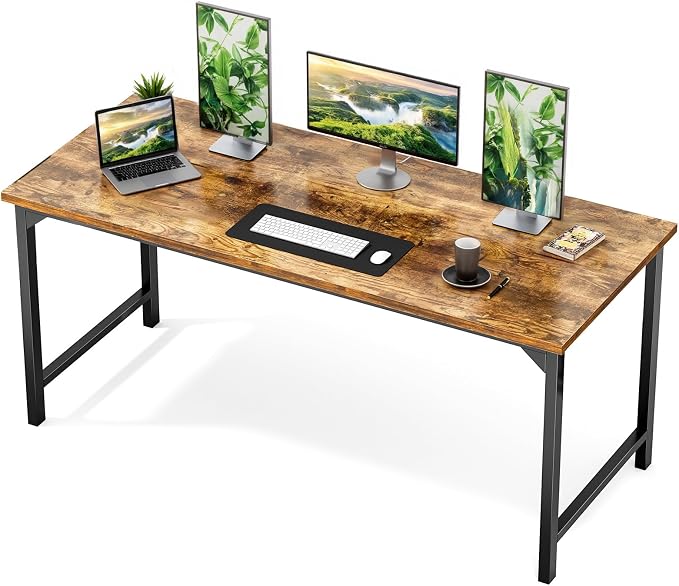 Sweetcrispy Small Computer Office Desk 63 Inch Student Study Writing Work with Metal Frame Wood Tabletop Modern Simple Home Bedroom PC Table Perfect for Small Spaces - Brown