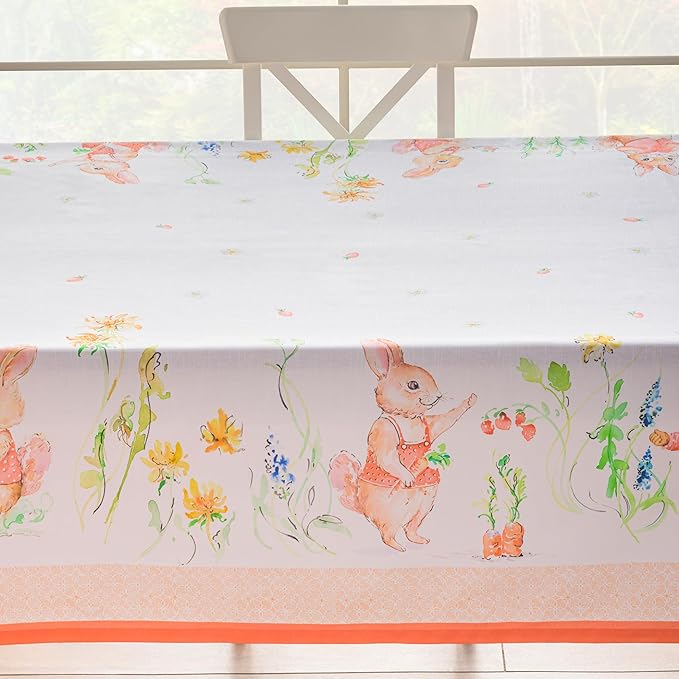 Maison d' Hermine Table Cloth Rectangle Table 100% Cotton 70 x 120 Inches Tablecloth Reusable Decorative for Dining Room Farmhouse Home Valentines Day Decorations Spring Summer - Bunny Party