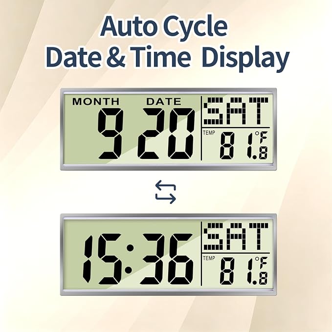 Wilderness Sunset Wall Clock, 12 Inch Silent Non-Ticking Battery Operated Analog Clock with LCD Date Day Temp Display, Decorative for Living Room, Bedroom, Kitchen, Office, Farmhouse, Cabin