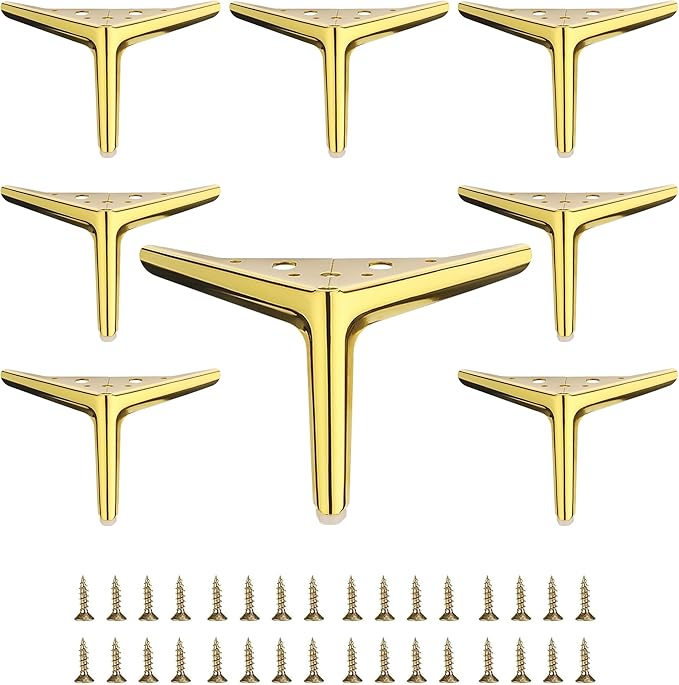 4 3/4 inch/12cm Shiny Gold Metal Furniture Legs Set of 8, DIY Replacement for Short Cabinet Legs, Sofa Legs, Small Dresser Legs