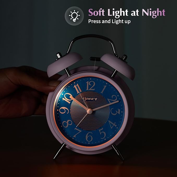 Rjuwurv 4" Twin Bell Alarm Clock with Night Light - Desk & Bedroom Alarm Clock (Dreamy Sky)
