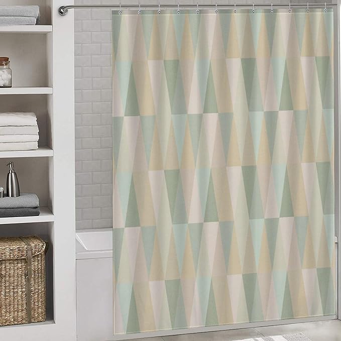 Mid Century Triangle Pattern Shower Curtains, Vintage Bohemian Modern Mid-Century Washable Waterproof Fabric for Bathroom Decor Bathtub with 12 Hooks 66x72in（168x183cm）