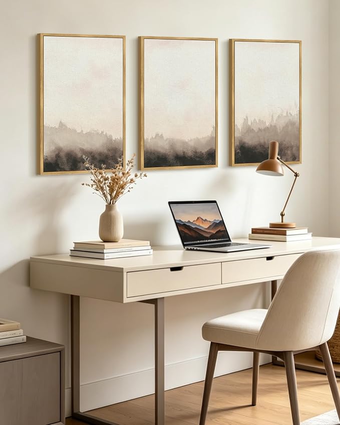 KUVIOKE Watercolor Brown Landscape Abstract Framed Wall Art Nature Wilderness Illustrations Wall Decor Minimalist Modern Art Print Home Decor 16x24in (Natural Framed)